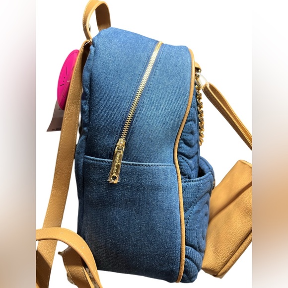 Betsy Johnson NWT Denim Blue Quilted Backpack with Small  Brown Purse (P034) - Picture 8 of 16
